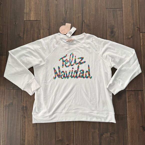Philosophy White Feliz Navidad Sequin Sweatshirt L NWT - Picture 1 of 4